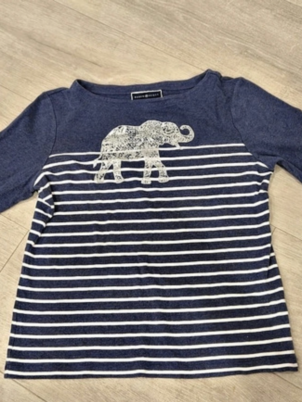 Karen Scott Striped Long Sleeve Top in Blue & White Size Large